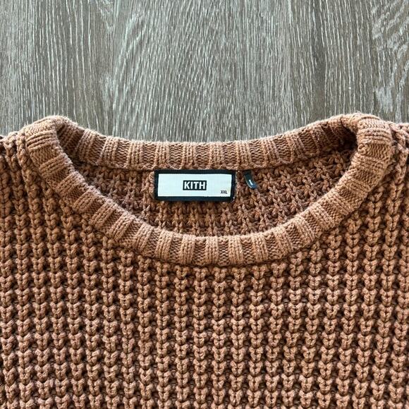 EUC Kith Wheatley Cable Knit Sweater Camel Brown XXL Cotton Crewneck Pullover - Picture 4 of 14